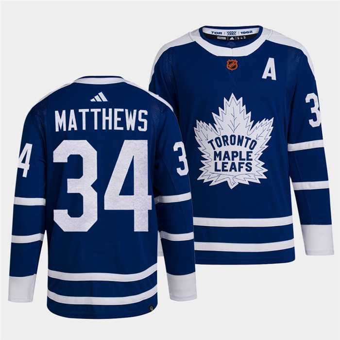 Mens Toronto Maple Leafs Black #34 Auston Matthews Blue 2022 Reverse Retro Stitched Jersey Dzhi